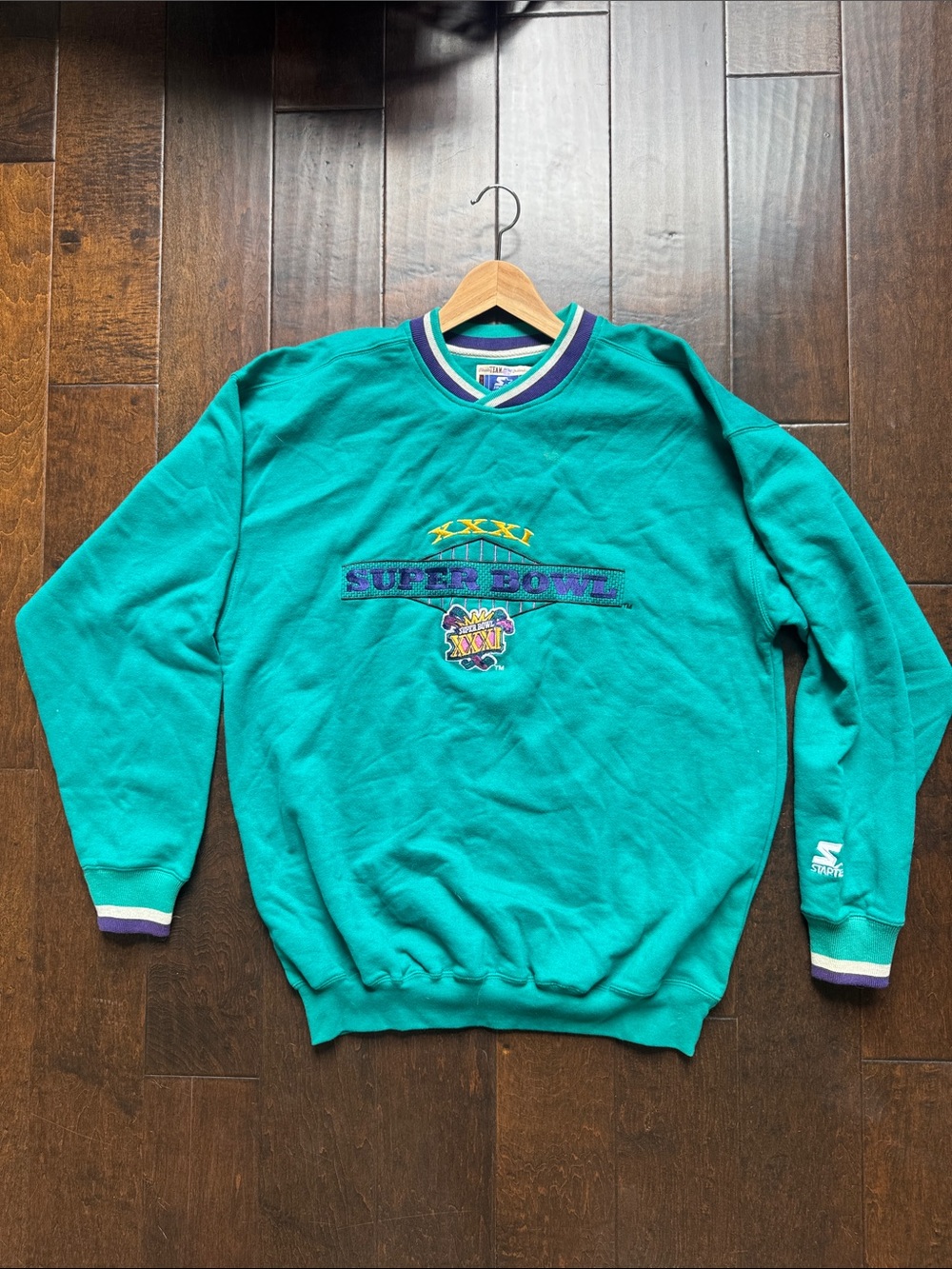 STARTER vintage 90’s  Teal Crewneck Super Bowl dead stock Sweatshirt NWT